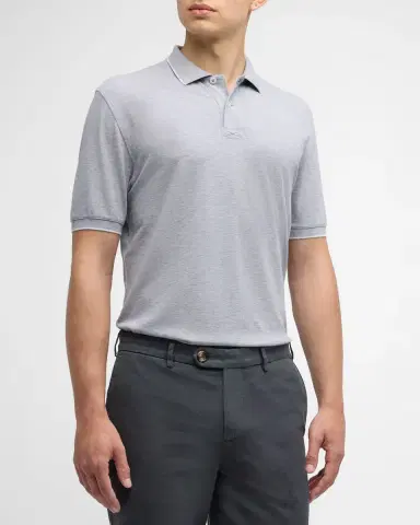Brunello Cucinelli Men's Solid Pique Polo Shirt | Thumbnail 3 Brunello Cucinelli Men's Solid Pique Polo Shirt | Thumbnail 3