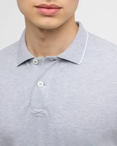 Brunello Cucinelli Men's Solid Pique Polo Shirt | Thumbnail 4 Brunello Cucinelli Men's Solid Pique Polo Shirt | Thumbnail 4