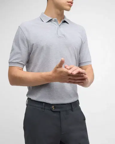 Brunello Cucinelli Men's Solid Pique Polo Shirt | Thumbnail 5 Brunello Cucinelli Men's Solid Pique Polo Shirt | Thumbnail 5