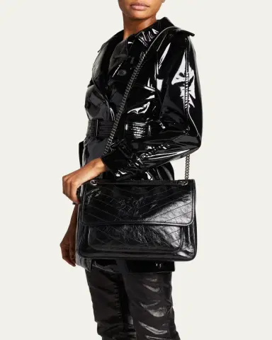 Saint Laurent Niki Large Flap YSL Shoulder Bag in Crinkled Leather | Thumbnail 2 Saint Laurent Niki Large Flap YSL Shoulder Bag in Crinkled Leather | Thumbnail 2
