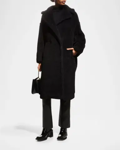 Max Mara Alpaca-Silk Teddy Knit Coat, Black | Thumbnail 2 Max Mara Alpaca-Silk Teddy Knit Coat, Black | Thumbnail 2
