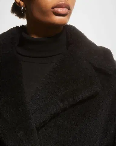 Max Mara Alpaca-Silk Teddy Knit Coat, Black | Thumbnail 4 Max Mara Alpaca-Silk Teddy Knit Coat, Black | Thumbnail 4