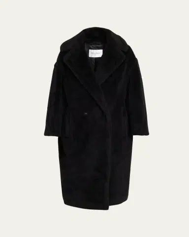 Max Mara Alpaca-Silk Teddy Knit Coat, Black | Thumbnail 5 Max Mara Alpaca-Silk Teddy Knit Coat, Black | Thumbnail 5