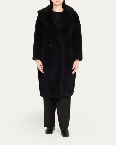 Max Mara Alpaca-Silk Teddy Knit Coat, Black | Thumbnail 6 Max Mara Alpaca-Silk Teddy Knit Coat, Black | Thumbnail 6