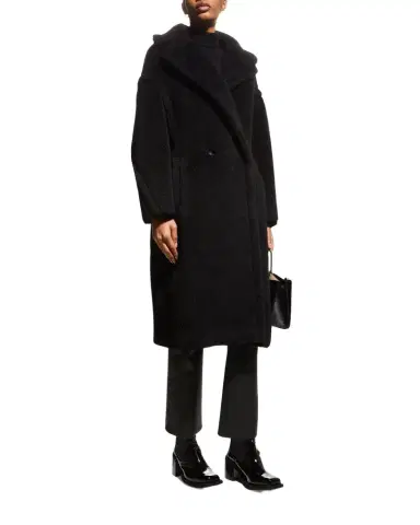Max Mara Alpaca-Silk Teddy Knit Coat, Black | Thumbnail 1 Max Mara Alpaca-Silk Teddy Knit Coat, Black | Thumbnail 1