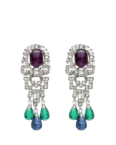 ben-amun Silver Crystal Oval Topa and Emerald Sapphire Drop Clip-On Earrings | Thumbnail 1 ben-amun Silver Crystal Oval Topa and Emerald Sapphire Drop Clip-On Earrings | Thumbnail 1
