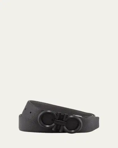 Ferragamo Men's Reversible Textured Leather Belt with Beveled Gancini Buckle | Thumbnail 2 Ferragamo Men's Reversible Textured Leather Belt with Beveled Gancini Buckle | Thumbnail 2