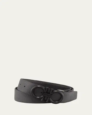 Ferragamo Men's Reversible Textured Leather Belt with Beveled Gancini Buckle | Thumbnail 3 Ferragamo Men's Reversible Textured Leather Belt with Beveled Gancini Buckle | Thumbnail 3