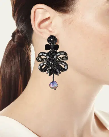 RANJANA KHAN Clip-On Bow Dangle Earrings with Pearl | Thumbnail 2 RANJANA KHAN Clip-On Bow Dangle Earrings with Pearl | Thumbnail 2