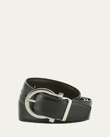 Ferragamo Men's Stamped Leather Gancio Buckle Belt | Thumbnail 2 Ferragamo Men's Stamped Leather Gancio Buckle Belt | Thumbnail 2
