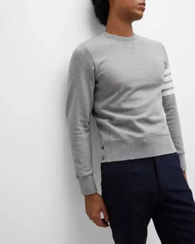Thom Browne Men's Classic Crewneck Sweatshirt with Striped Sleeve | Thumbnail 5 Thom Browne Men's Classic Crewneck Sweatshirt with Striped Sleeve | Thumbnail 5