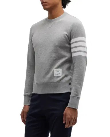 Thom Browne Men's Classic Crewneck Sweatshirt with Striped Sleeve | Thumbnail 1 Thom Browne Men's Classic Crewneck Sweatshirt with Striped Sleeve | Thumbnail 1