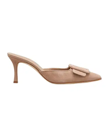 Manolo Blahnik Maysale Suede Buckle Mid-Heel 70mm Mules | Thumbnail 1 Manolo Blahnik Maysale Suede Buckle Mid-Heel 70mm Mules | Thumbnail 1