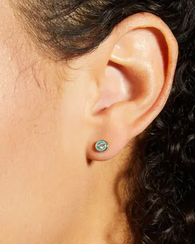 Sydney Evan 14k Enamel Diamond Stud Earring, Turquoise | Thumbnail 2 Sydney Evan 14k Enamel Diamond Stud Earring, Turquoise | Thumbnail 2