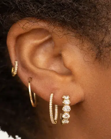Jennifer Meyer 18k Gold Graduated Diamond Small Hoop Earrings | Thumbnail 3 Jennifer Meyer 18k Gold Graduated Diamond Small Hoop Earrings | Thumbnail 3