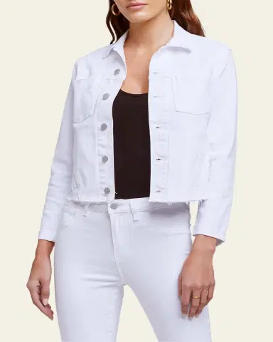 L'Agence Janelle Slim Cropped Jean Jacket with Raw Hem | Thumbnail 5 L'Agence Janelle Slim Cropped Jean Jacket with Raw Hem | Thumbnail 5