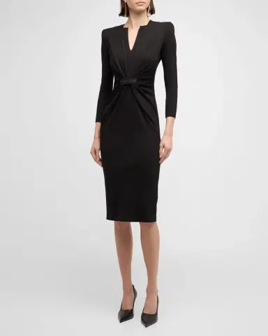 Giorgio Armani Draped Milano Stitch Midi Dress | Thumbnail 2 Giorgio Armani Draped Milano Stitch Midi Dress | Thumbnail 2