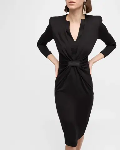 Giorgio Armani Draped Milano Stitch Midi Dress | Thumbnail 6 Giorgio Armani Draped Milano Stitch Midi Dress | Thumbnail 6