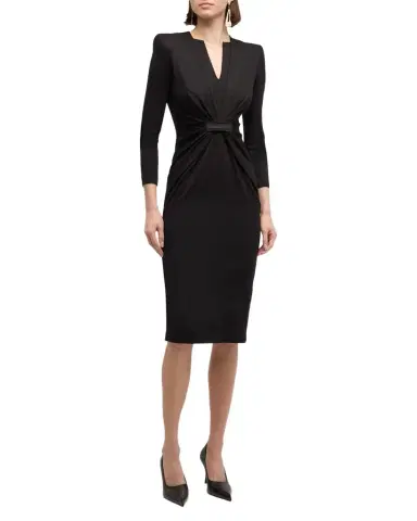 Giorgio Armani Draped Milano Stitch Midi Dress | Thumbnail 1 Giorgio Armani Draped Milano Stitch Midi Dress | Thumbnail 1