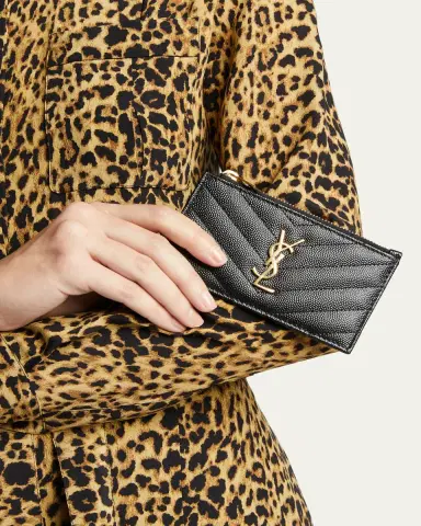 Saint Laurent YSL Monogram Small Ziptop Card Case in Grained Leather | Thumbnail 2 Saint Laurent YSL Monogram Small Ziptop Card Case in Grained Leather | Thumbnail 2