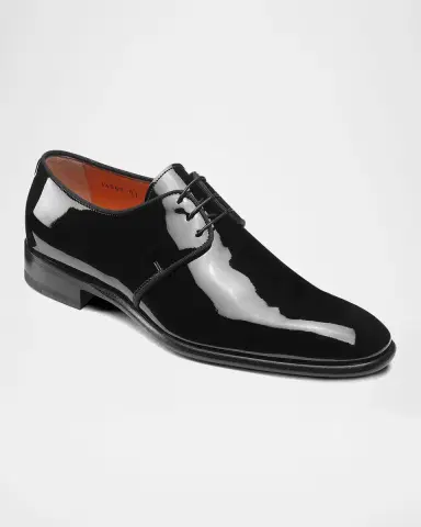 Santoni Men's Patent Leather Grosgrain-Trim Derby Shoes | Thumbnail 2 Santoni Men's Patent Leather Grosgrain-Trim Derby Shoes | Thumbnail 2