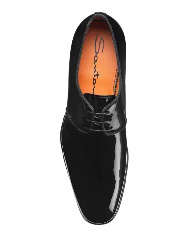 Santoni Men's Patent Leather Grosgrain-Trim Derby Shoes | Thumbnail 1 Santoni Men's Patent Leather Grosgrain-Trim Derby Shoes | Thumbnail 1