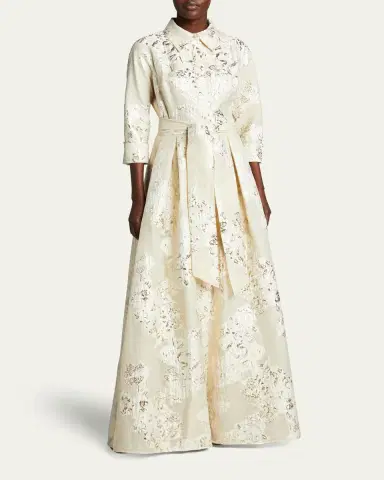 Rickie Freeman for Teri Jon Belted Jacquard Shirtdress Gown | Thumbnail 2 Rickie Freeman for Teri Jon Belted Jacquard Shirtdress Gown | Thumbnail 2