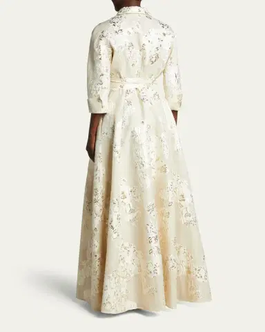 Rickie Freeman for Teri Jon Belted Jacquard Shirtdress Gown | Thumbnail 3 Rickie Freeman for Teri Jon Belted Jacquard Shirtdress Gown | Thumbnail 3