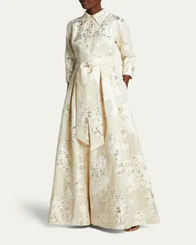 Rickie Freeman for Teri Jon Belted Jacquard Shirtdress Gown | Thumbnail 4 Rickie Freeman for Teri Jon Belted Jacquard Shirtdress Gown | Thumbnail 4