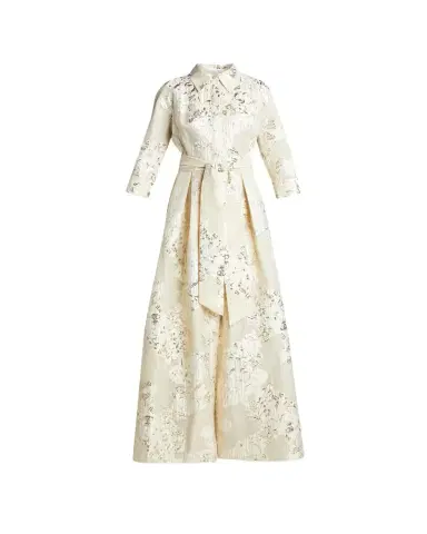 Rickie Freeman for Teri Jon Belted Jacquard Shirtdress Gown | Thumbnail 1 Rickie Freeman for Teri Jon Belted Jacquard Shirtdress Gown | Thumbnail 1