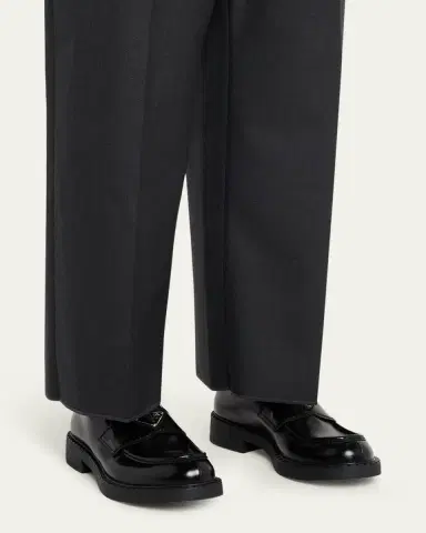 Prada Men's Triangle Logo Leather Loafers | Thumbnail 2 Prada Men's Triangle Logo Leather Loafers | Thumbnail 2