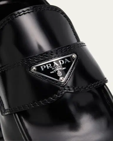 Prada Men's Triangle Logo Leather Loafers | Thumbnail 5 Prada Men's Triangle Logo Leather Loafers | Thumbnail 5