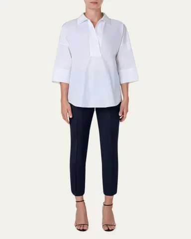 Akris punto Kimono-Sleeve Split-Neck Blouse | Thumbnail 6 Akris punto Kimono-Sleeve Split-Neck Blouse | Thumbnail 6