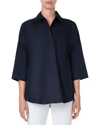Akris punto Kimono-Sleeve Split-Neck Blouse | Thumbnail 1 Akris punto Kimono-Sleeve Split-Neck Blouse | Thumbnail 1