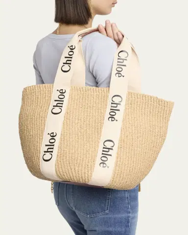 Chloé Woody Large Mifuko Basket Bag in Fair Trade Paper Embellished with Linen | Thumbnail 2 Chloé Woody Large Mifuko Basket Bag in Fair Trade Paper Embellished with Linen | Thumbnail 2