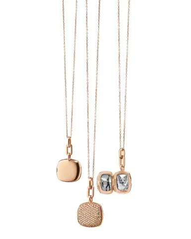 Monica Rich Kosann 18K Rose Gold Slim Cushion "Rae" Locket with Pavé Cognac Diamonds on Diamond-Cut Disappearing Chain | Thumbnail 1 Monica Rich Kosann 18K Rose Gold Slim Cushion "Rae" Locket with Pavé Cognac Diamonds on Diamond-Cut Disappearing Chain | Thumbnail 1