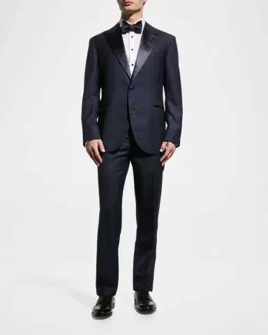 Brunello Cucinelli Men's Solid Peak-Lapel Tuxedo | Thumbnail 2 Brunello Cucinelli Men's Solid Peak-Lapel Tuxedo | Thumbnail 2