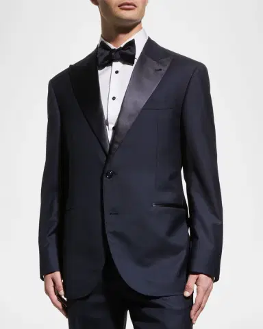 Brunello Cucinelli Men's Solid Peak-Lapel Tuxedo | Thumbnail 4 Brunello Cucinelli Men's Solid Peak-Lapel Tuxedo | Thumbnail 4