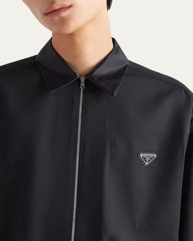 Prada Men's Full-Zip Gabardine Overshirt | Thumbnail 3 Prada Men's Full-Zip Gabardine Overshirt | Thumbnail 3