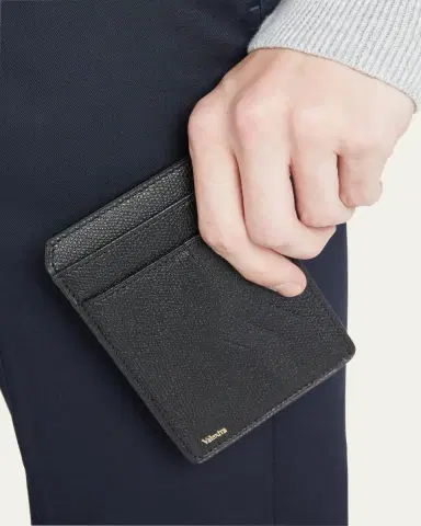 Valextra Men's V-Cut Compact Pebble Leather Card Holder | Thumbnail 2 Valextra Men's V-Cut Compact Pebble Leather Card Holder | Thumbnail 2