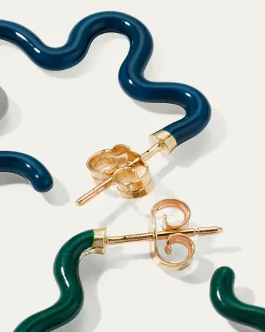Bea Bongiasca Two-Tone Asymmetrical Flower Small Hoop Earrings in Emerald and Teal Enamel | Thumbnail 4 Bea Bongiasca Two-Tone Asymmetrical Flower Small Hoop Earrings in Emerald and Teal Enamel | Thumbnail 4