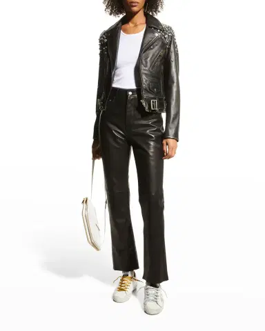 Golden Goose Golden Distressed Leather Jacket with Crystals | Thumbnail 2 Golden Goose Golden Distressed Leather Jacket with Crystals | Thumbnail 2