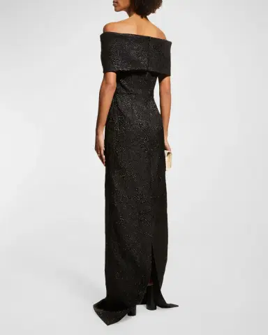 Rickie Freeman for Teri Jon Off-Shoulder Jacquard Column Gown | Thumbnail 3 Rickie Freeman for Teri Jon Off-Shoulder Jacquard Column Gown | Thumbnail 3