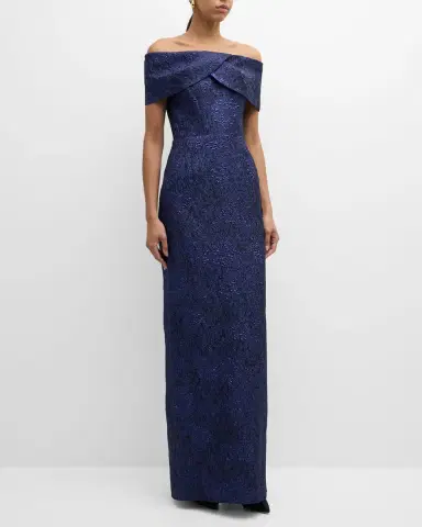 Rickie Freeman for Teri Jon Off-Shoulder Jacquard Column Gown | Thumbnail 21 Rickie Freeman for Teri Jon Off-Shoulder Jacquard Column Gown | Thumbnail 21