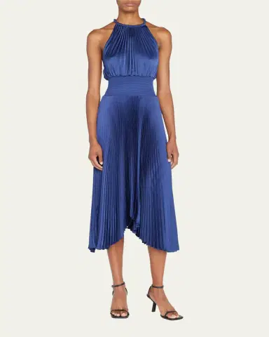 A.L.C. Renzo II Satin Pleated High-Neck Midi Dress | Thumbnail 2 A.L.C. Renzo II Satin Pleated High-Neck Midi Dress | Thumbnail 2