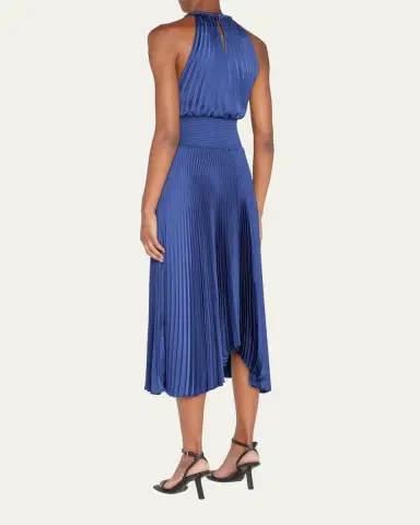 A.L.C. Renzo II Satin Pleated High-Neck Midi Dress | Thumbnail 3 A.L.C. Renzo II Satin Pleated High-Neck Midi Dress | Thumbnail 3