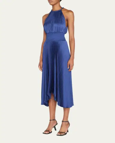 A.L.C. Renzo II Satin Pleated High-Neck Midi Dress | Thumbnail 4 A.L.C. Renzo II Satin Pleated High-Neck Midi Dress | Thumbnail 4