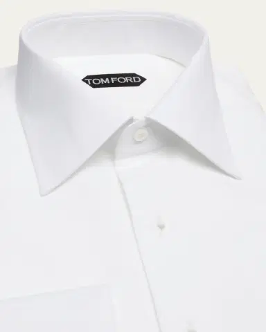 TOM FORD Men's Cotton Piqué Dress Shirt with French Cuffs | Thumbnail 2 TOM FORD Men's Cotton Piqué Dress Shirt with French Cuffs | Thumbnail 2
