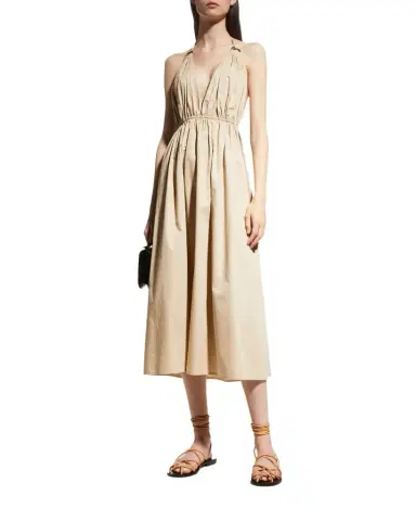 Zeynep Arçay Helen Plunging Halter Cotton Midi Dress | Thumbnail 1 Zeynep Arçay Helen Plunging Halter Cotton Midi Dress | Thumbnail 1