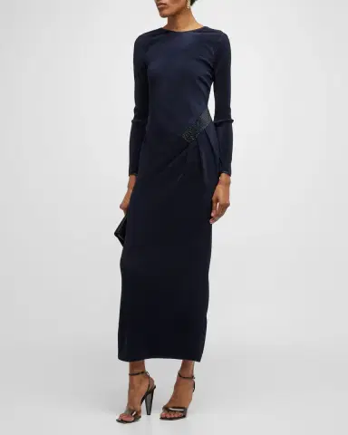 Giorgio Armani Jersey Dress w/ Beaded Hip Detail | Thumbnail 2 Giorgio Armani Jersey Dress w/ Beaded Hip Detail | Thumbnail 2
